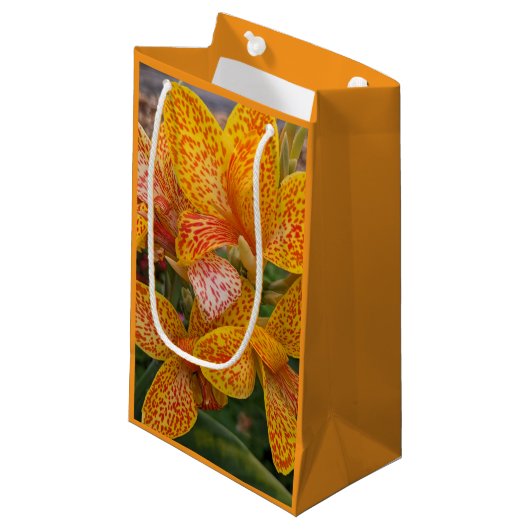 Yellow Canna Lily with Red Speckles Floral Klein Cadeauzakje (Voorkant Gekanteld)