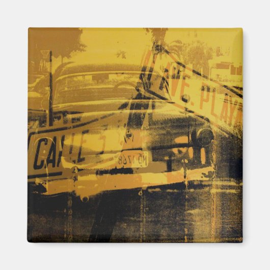 Yellow Car and Street Sign Magneet (Voorkant)