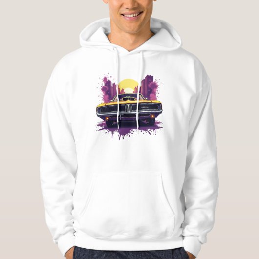 Yellow Car with Street Art Skyline Design Hoodie (Voorkant)