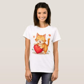 Yellow Cat Holding Red Heart Women T-Shirt (Voorkant volledig)