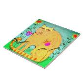 Yellow Cat in de tuin Abstract schilderij Tegeltje (Zijkant)