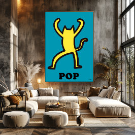 Yellow Cat Pop Art Bold Cartoon Dierensilhouet Poster
