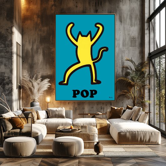 Yellow Cat Pop Art Bold Cartoon Dierensilhouet Poster