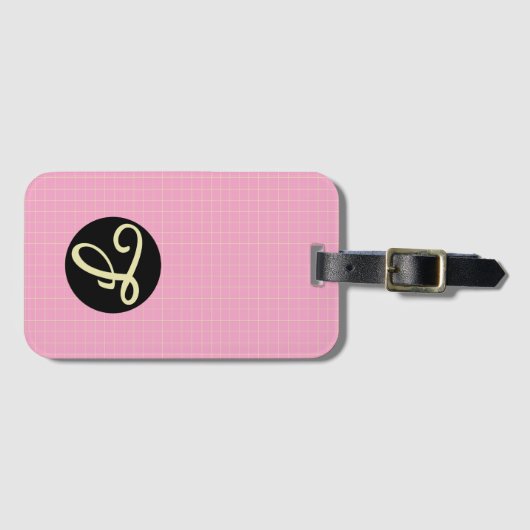 Yellow Cell Pink Plaid Pattern Modern Elegant Bagagelabel (Voorkant (horizontaal))
