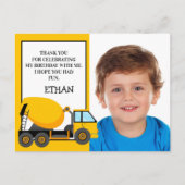 Yellow Cement Truck Birthday Foto bedankt Briefkaart (Voorkant)