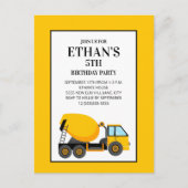 Yellow Cement Truck Birthday Party Briefkaart (Voorkant)