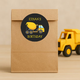 Yellow Cement Truck Black Birthday Party van het k Ronde Sticker