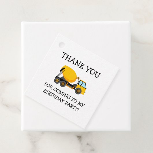 Yellow Cement Truck Child's Birthday Bedankt Bedankjes Labels (In situ)