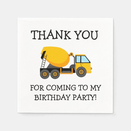 Yellow Cement Truck Child's Birthday Bedankt Servet (Voorkant)