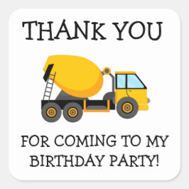 Yellow Cement Truck Child's Birthday Bedankt Vierkante Sticker