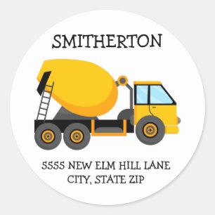 Yellow Cement Truck Child's Birthday Party Address Ronde Sticker