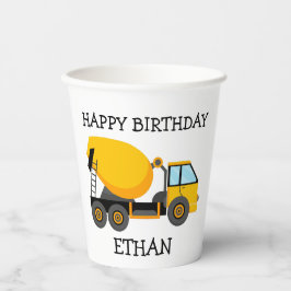 Yellow Cement Truck Child's Birthday Party Name Papieren Bekers