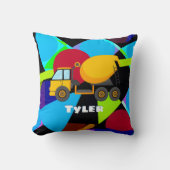 Yellow Cement Truck, Geometrische vormen Naam kind Kussen (Voorkant)