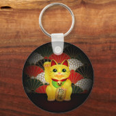 Yellow Ceramic Maneki Neko Sleutelhanger (Voorkant)