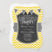 Yellow Chalkboard Chevron Birthday Invite Kaart (Voorkant / Achterkant)