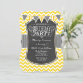 Yellow Chalkboard Chevron Birthday Invite Kaart (Staand voorkant)