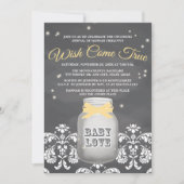 YELLOW Chalkboard Firefly Mason Jar Baby shower Kaart (Voorkant)