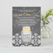 YELLOW Chalkboard Firefly Mason Jar Baby shower Kaart (Staand voorkant)