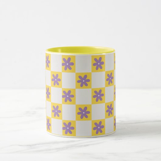 Yellow Checkerboard Floral Pattern – Purple Daisy Mok (Midden)