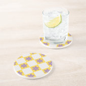 Yellow Checkerboard Floral Pattern – Purple Daisy  Zandsteen Onderzetter (Zijkant)