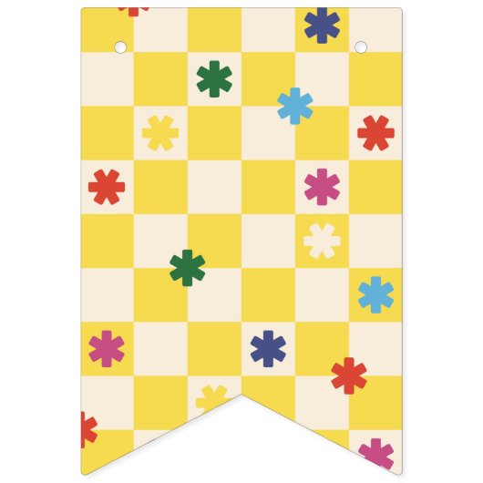Yellow Checkerboard Merry & Bright Bunting Banner (Eerste vlag)