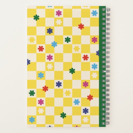 Yellow Checkerboard Pattern Stars Flowers Notebook Notitieboek (Achterkant)