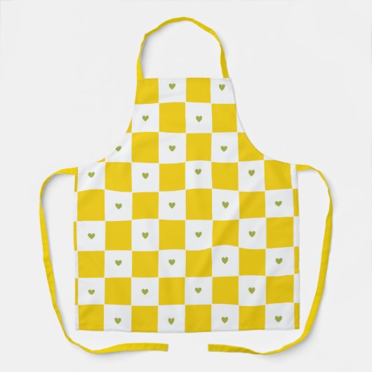 Yellow Checkered All-Over Print Apron Schort (Voorkant)