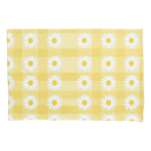 Yellow Checkered Floral Bliss Kussensloop (Voorkant-Links)