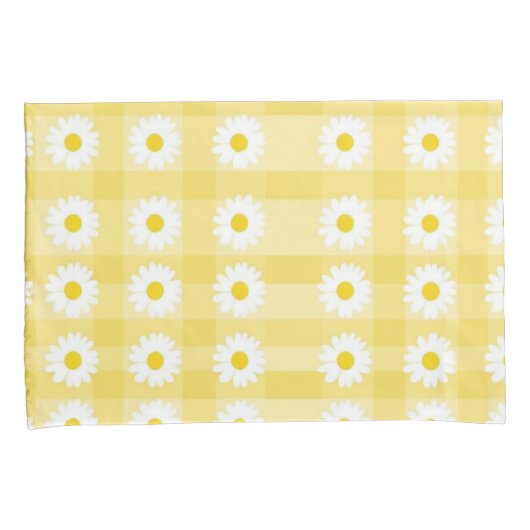 Yellow Checkered Floral Bliss Kussensloop (Voorkant-Rechts)