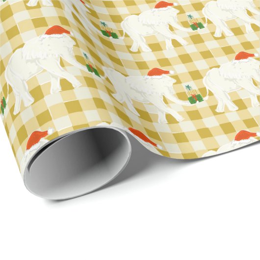 Yellow Checkered White Elephant Christmas Party Cadeaupapier (Rol Hoek)