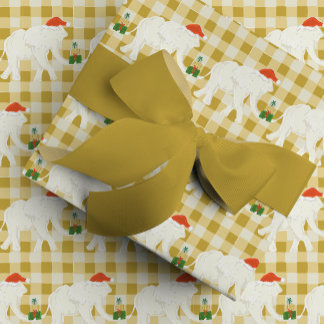 Yellow Checkered White Elephant Christmas Party Cadeaupapier