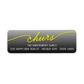 Yellow Cheers Calligraphy Script Holiday Address Etiket (Voorkant)