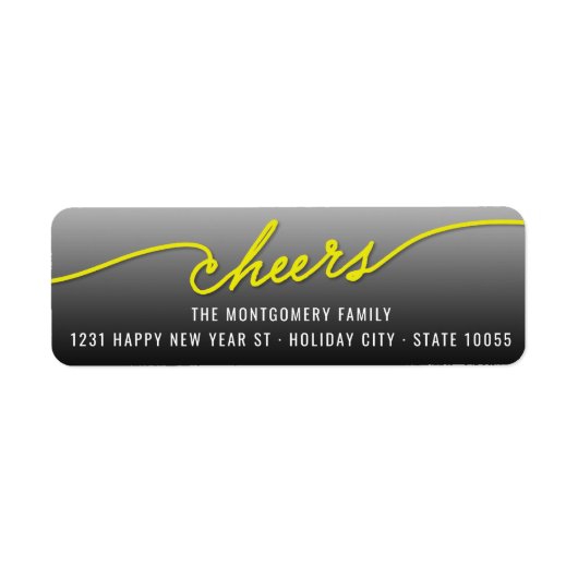 Yellow Cheers Calligraphy Script Holiday Address Etiket (Voorkant)