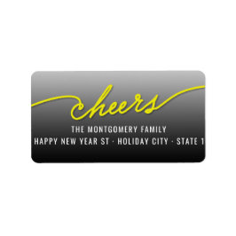 Yellow Cheers Calligraphy Script Holiday Address Etiket