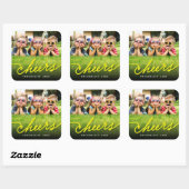 Yellow Cheers Calligraphy Script Photo Holiday Vierkante Sticker (Vel)