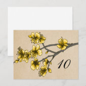 Yellow Cherry Blossom Table Number Briefkaart (Voorkant / Achterkant)