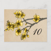 Yellow Cherry Blossom Table Number Briefkaart (Voorkant)
