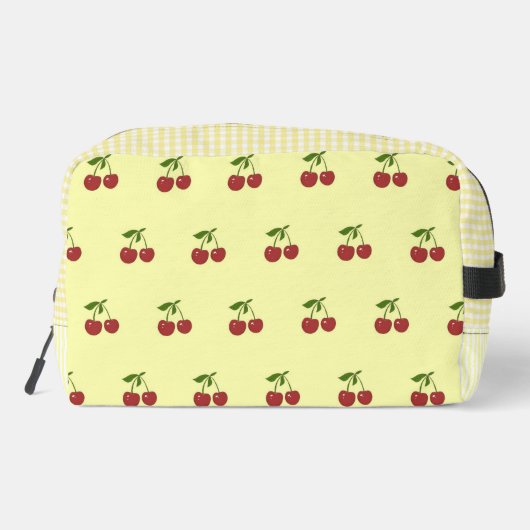 Yellow Cherry Gingham Pattern Simple Red Fruit Toilettasje (Achterkant)