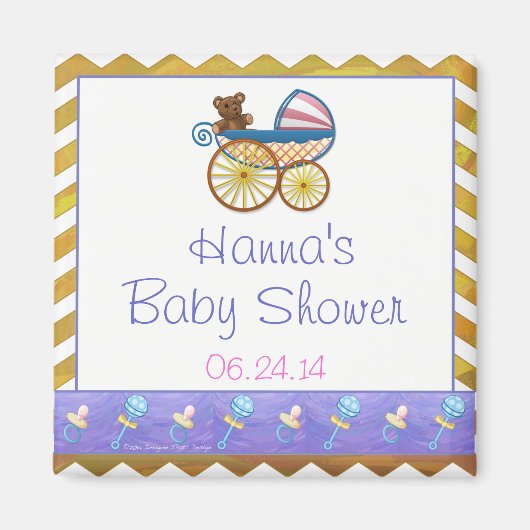 Yellow Chevron Baby Pram Baby shower Favor Magnet (Voorkant)