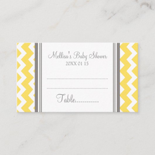 Yellow Chevron Baby shower Tafel Plaats instelling Plaatskaartje (Voorkant)