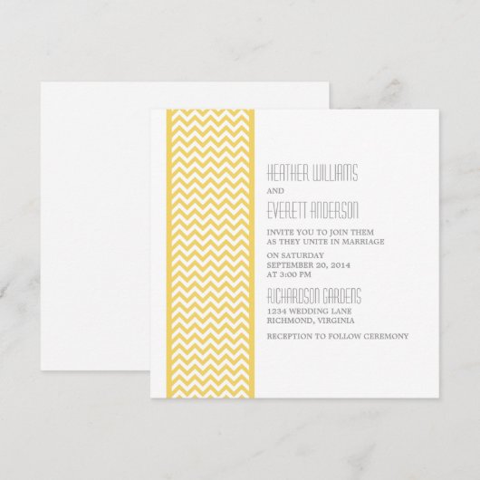 Yellow Chevron Border Wedding Invite Kaart (Voorkant / Achterkant)