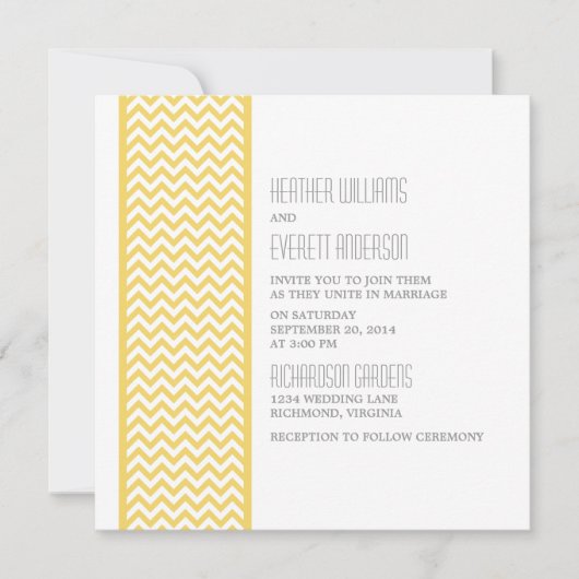Yellow Chevron Border Wedding Invite Kaart (Voorkant)