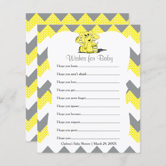 Yellow Chevron Elephant Baby shower - Wensen (Voorkant / Achterkant)