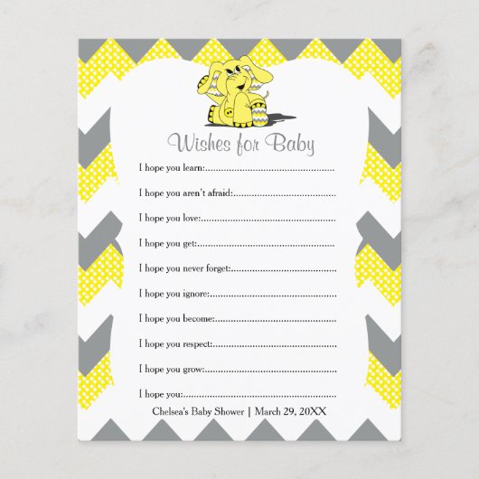 Yellow Chevron Elephant Baby shower - Wensen (Voorkant)