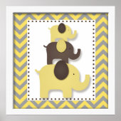Yellow Chevron Elephant Nursery Wall Art Poster (Voorkant)