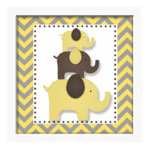 Yellow Chevron Elephant Nursery Wall Art