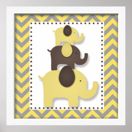 Yellow Chevron Elephant Nursery Wall Art Poster