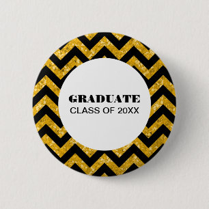 Yellow Chevron Glitter Afstuderen Button