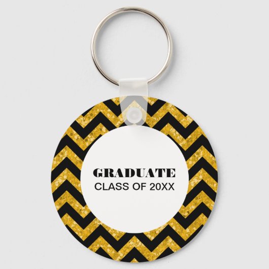 Yellow Chevron Glitter Afstuderen Sleutelhanger (Voorkant)
