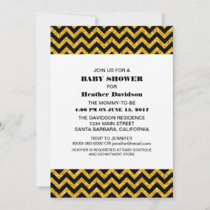 Yellow Chevron Glitter Baby shower Invite Kaart